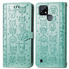 Leather Case Stands Fashionable Pattern Flip Cover Holder S03D for Realme C25Y India Green