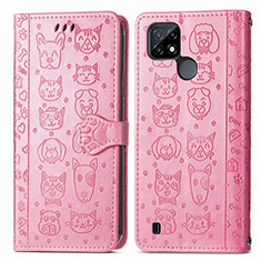 Leather Case Stands Fashionable Pattern Flip Cover Holder S03D for Realme C25Y India Pink