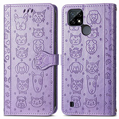 Leather Case Stands Fashionable Pattern Flip Cover Holder S03D for Realme C25Y India Purple