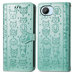 Leather Case Stands Fashionable Pattern Flip Cover Holder S03D for Realme C30 Green