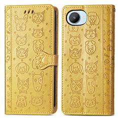 Leather Case Stands Fashionable Pattern Flip Cover Holder S03D for Realme C30 Yellow