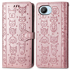 Leather Case Stands Fashionable Pattern Flip Cover Holder S03D for Realme C30s Rose Gold