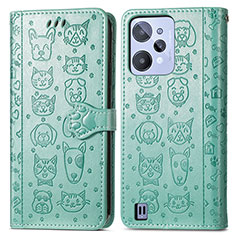 Leather Case Stands Fashionable Pattern Flip Cover Holder S03D for Realme C31 Green