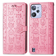 Leather Case Stands Fashionable Pattern Flip Cover Holder S03D for Realme C31 Pink