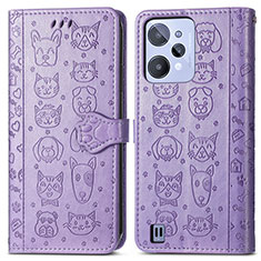 Leather Case Stands Fashionable Pattern Flip Cover Holder S03D for Realme C31 Purple