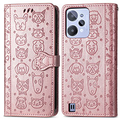 Leather Case Stands Fashionable Pattern Flip Cover Holder S03D for Realme C31 Rose Gold