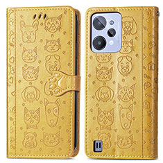 Leather Case Stands Fashionable Pattern Flip Cover Holder S03D for Realme C31 Yellow