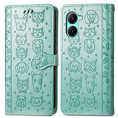 Leather Case Stands Fashionable Pattern Flip Cover Holder S03D for Realme C33 (2023) Green