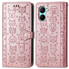 Leather Case Stands Fashionable Pattern Flip Cover Holder S03D for Realme C33 (2023) Rose Gold