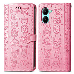 Leather Case Stands Fashionable Pattern Flip Cover Holder S03D for Realme C33 Pink