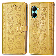 Leather Case Stands Fashionable Pattern Flip Cover Holder S03D for Realme C33 Yellow