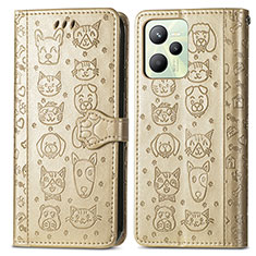 Leather Case Stands Fashionable Pattern Flip Cover Holder S03D for Realme C35 Gold