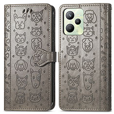 Leather Case Stands Fashionable Pattern Flip Cover Holder S03D for Realme C35 Gray