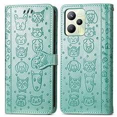 Leather Case Stands Fashionable Pattern Flip Cover Holder S03D for Realme C35 Green