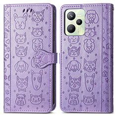 Leather Case Stands Fashionable Pattern Flip Cover Holder S03D for Realme C35 Purple