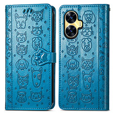 Leather Case Stands Fashionable Pattern Flip Cover Holder S03D for Realme C55 Blue