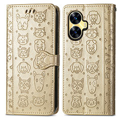 Leather Case Stands Fashionable Pattern Flip Cover Holder S03D for Realme C55 Gold