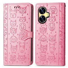 Leather Case Stands Fashionable Pattern Flip Cover Holder S03D for Realme C55 Pink