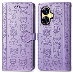 Leather Case Stands Fashionable Pattern Flip Cover Holder S03D for Realme C55 Purple