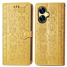 Leather Case Stands Fashionable Pattern Flip Cover Holder S03D for Realme C55 Yellow