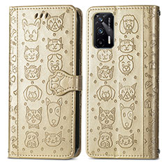 Leather Case Stands Fashionable Pattern Flip Cover Holder S03D for Realme GT 5G Gold