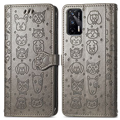 Leather Case Stands Fashionable Pattern Flip Cover Holder S03D for Realme GT 5G Gray