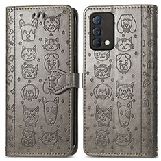 Leather Case Stands Fashionable Pattern Flip Cover Holder S03D for Realme GT Master 5G Gray