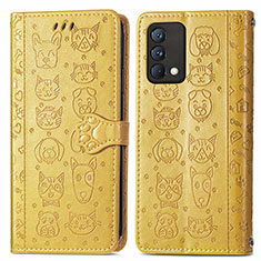 Leather Case Stands Fashionable Pattern Flip Cover Holder S03D for Realme GT Master 5G Yellow