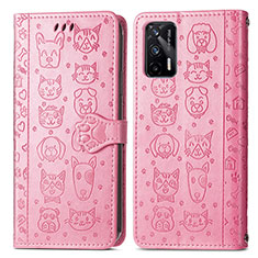 Leather Case Stands Fashionable Pattern Flip Cover Holder S03D for Realme GT Neo 2T 5G Pink