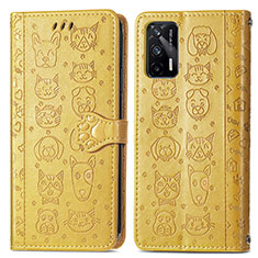 Leather Case Stands Fashionable Pattern Flip Cover Holder S03D for Realme GT Neo 2T 5G Yellow