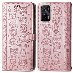 Leather Case Stands Fashionable Pattern Flip Cover Holder S03D for Realme GT Neo 5G Rose Gold