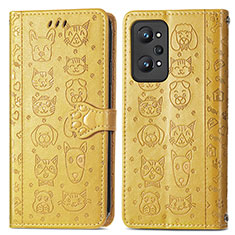 Leather Case Stands Fashionable Pattern Flip Cover Holder S03D for Realme GT Neo2 5G Yellow