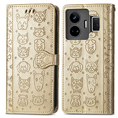 Leather Case Stands Fashionable Pattern Flip Cover Holder S03D for Realme GT Neo5 240W 5G Gold