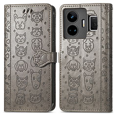 Leather Case Stands Fashionable Pattern Flip Cover Holder S03D for Realme GT Neo5 240W 5G Gray