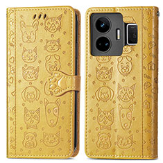 Leather Case Stands Fashionable Pattern Flip Cover Holder S03D for Realme GT Neo5 240W 5G Yellow