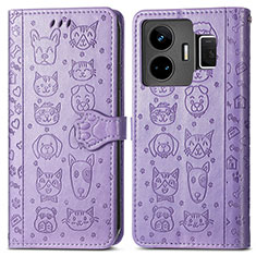 Leather Case Stands Fashionable Pattern Flip Cover Holder S03D for Realme GT Neo5 5G Purple