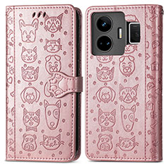 Leather Case Stands Fashionable Pattern Flip Cover Holder S03D for Realme GT Neo5 5G Rose Gold