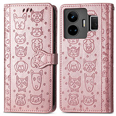 Leather Case Stands Fashionable Pattern Flip Cover Holder S03D for Realme GT Neo6 5G Rose Gold
