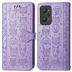 Leather Case Stands Fashionable Pattern Flip Cover Holder S03D for Realme GT2 5G Purple