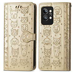 Leather Case Stands Fashionable Pattern Flip Cover Holder S03D for Realme GT2 Pro 5G Gold