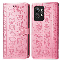 Leather Case Stands Fashionable Pattern Flip Cover Holder S03D for Realme GT2 Pro 5G Pink