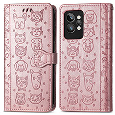 Leather Case Stands Fashionable Pattern Flip Cover Holder S03D for Realme GT2 Pro 5G Rose Gold