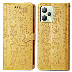 Leather Case Stands Fashionable Pattern Flip Cover Holder S03D for Realme Narzo 50A Prime Yellow