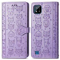 Leather Case Stands Fashionable Pattern Flip Cover Holder S03D for Realme Narzo 50i Purple