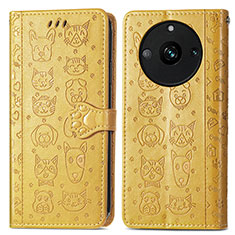 Leather Case Stands Fashionable Pattern Flip Cover Holder S03D for Realme Narzo 60 5G Yellow