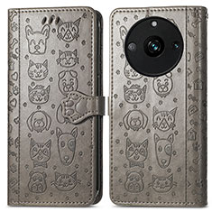 Leather Case Stands Fashionable Pattern Flip Cover Holder S03D for Realme Narzo 60 Pro 5G Gray