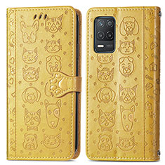 Leather Case Stands Fashionable Pattern Flip Cover Holder S03D for Realme Q3 5G Yellow