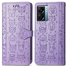 Leather Case Stands Fashionable Pattern Flip Cover Holder S03D for Realme Q5i 5G Purple