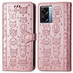 Leather Case Stands Fashionable Pattern Flip Cover Holder S03D for Realme Q5i 5G Rose Gold