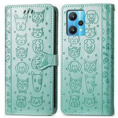 Leather Case Stands Fashionable Pattern Flip Cover Holder S03D for Realme V25 5G Green